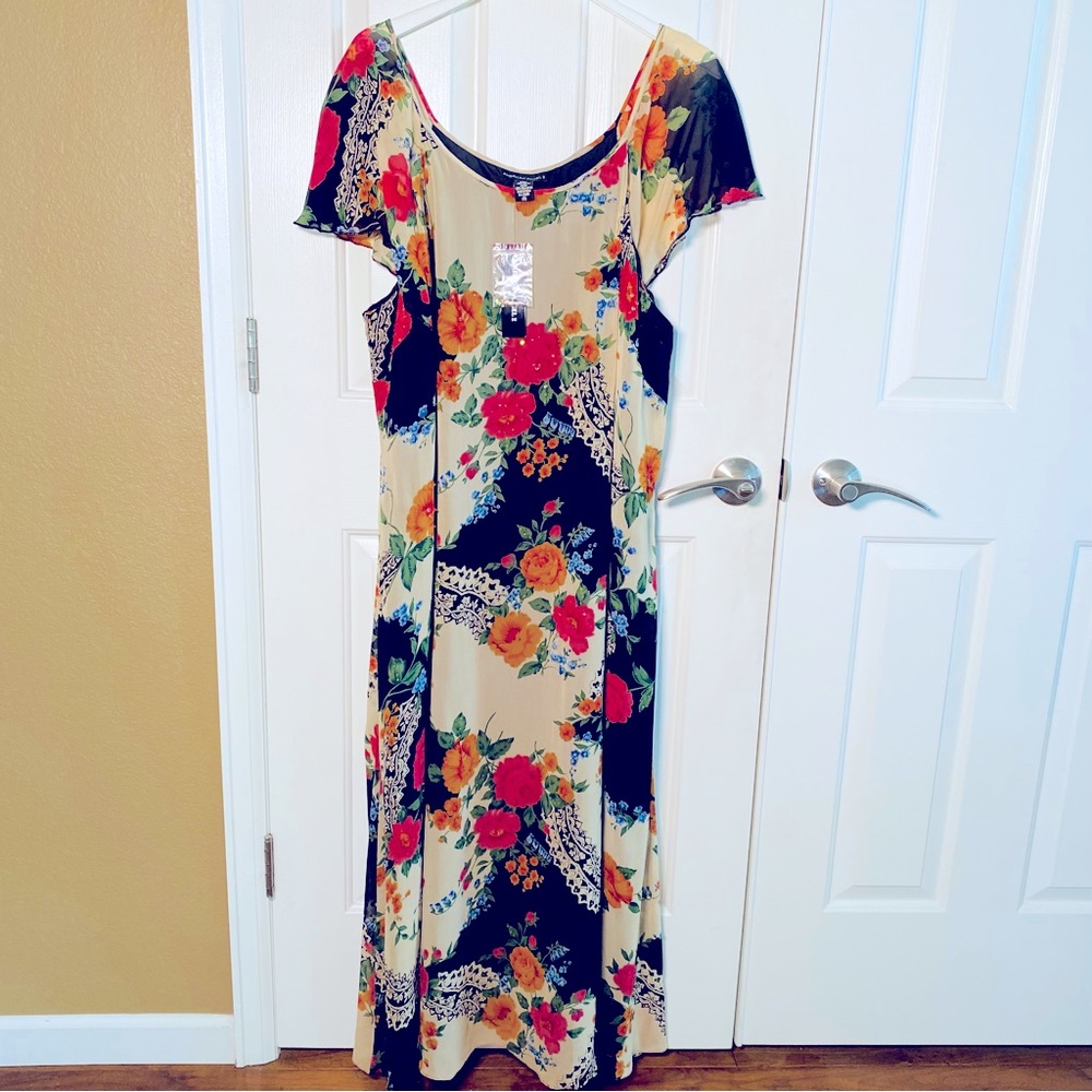 American Angel II Floral Shift Dress Romantic Flutter Sleeve Plus Size 3X
